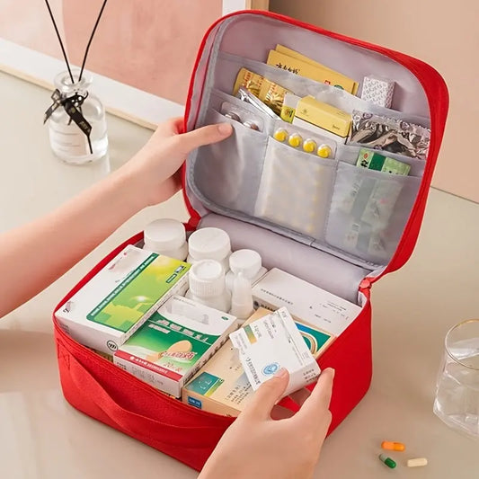 Extra-Large Capacity Portable Medicine Storage Bag in Vibrant Red - Durable Oxford Fabric, Multi-Compartment Organizer for Home & Travel First Aid Essentials (Bag Only) Au bout du Sentier