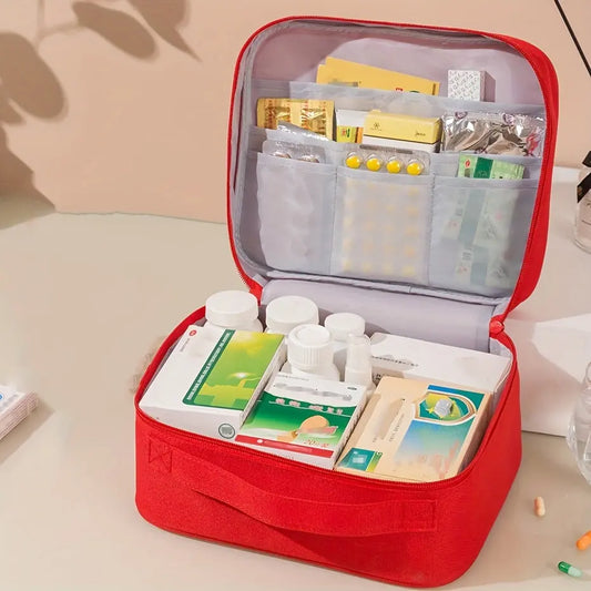 Extra-Large Capacity Portable Medicine Storage Bag in Vibrant Red - Durable Oxford Fabric, Multi-Compartment Organizer for Home & Travel First Aid Essentials (Bag Only) Au bout du Sentier