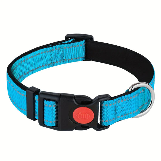 MITOOE 1pc Reflective Dog Collar with Safety Locking Buckle, Adjustable Soft Neoprene Padded, Breathable Nylon, Striped Pattern, Polyester Material for Small to Large Dogs Au bout du Sentier