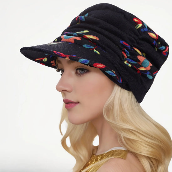 Vintage Flower Print Newsboy Hat Classic Ruched Sun Hats Lightweight Peaked Cap For Women Au bout du Sentier