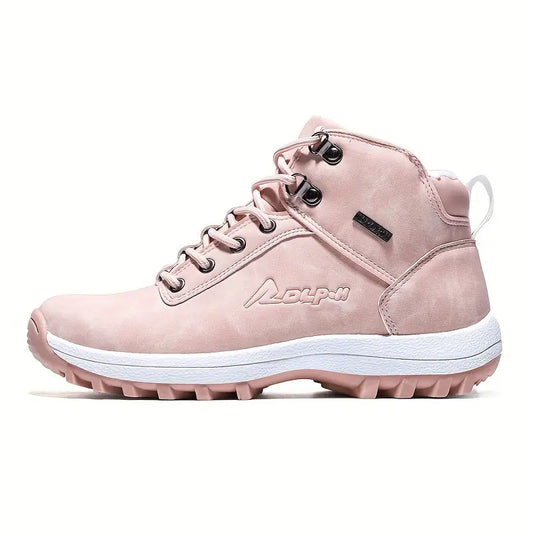 Women's All-Weather High-Top Hiking Boots - Pink, Synthetic Leather, Lace-Up with Pull Tab, Non-Slip TPU Sole, Cozy Fabric Lining for Outdoor Trekking & Climbing, Climbing Shoes | Sleek Pink Boots | Synthetic Leather Boots, H Au bout du Sentier